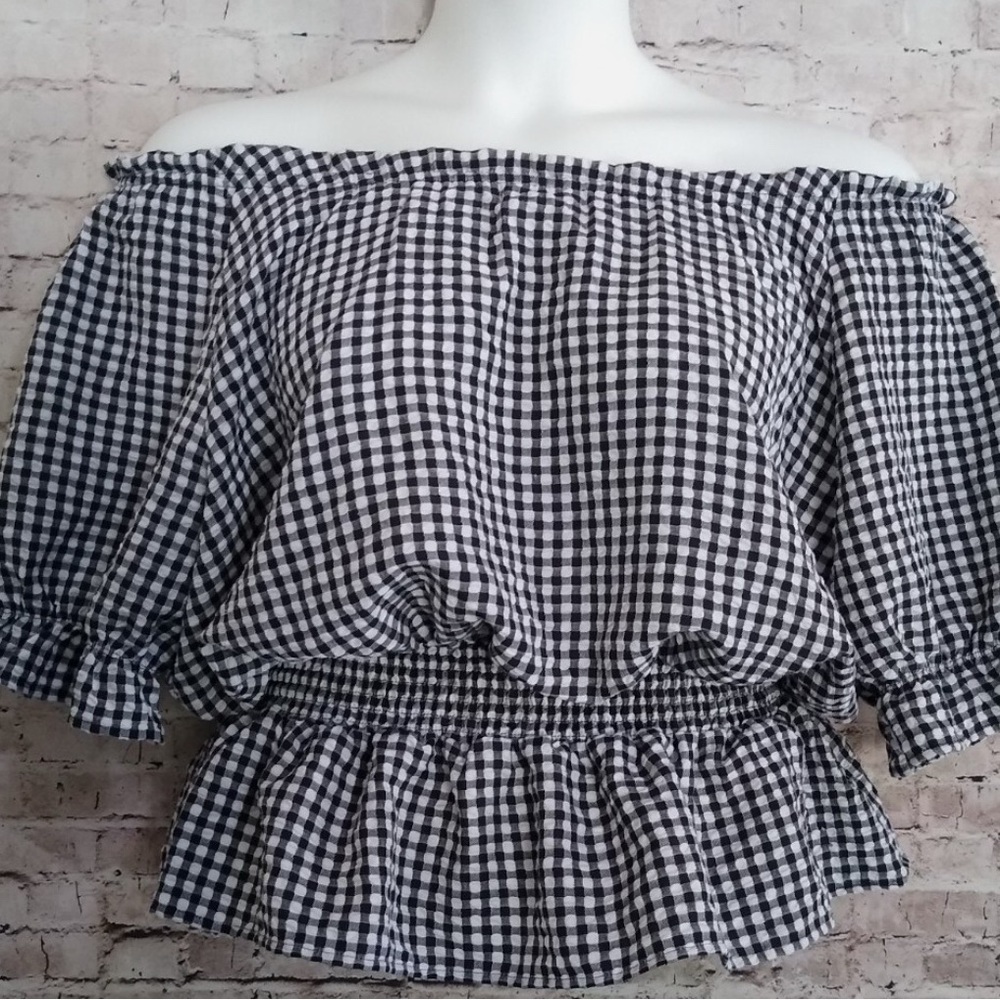 Buffalo David Bitton Black/White Gingham Plaid Top Large